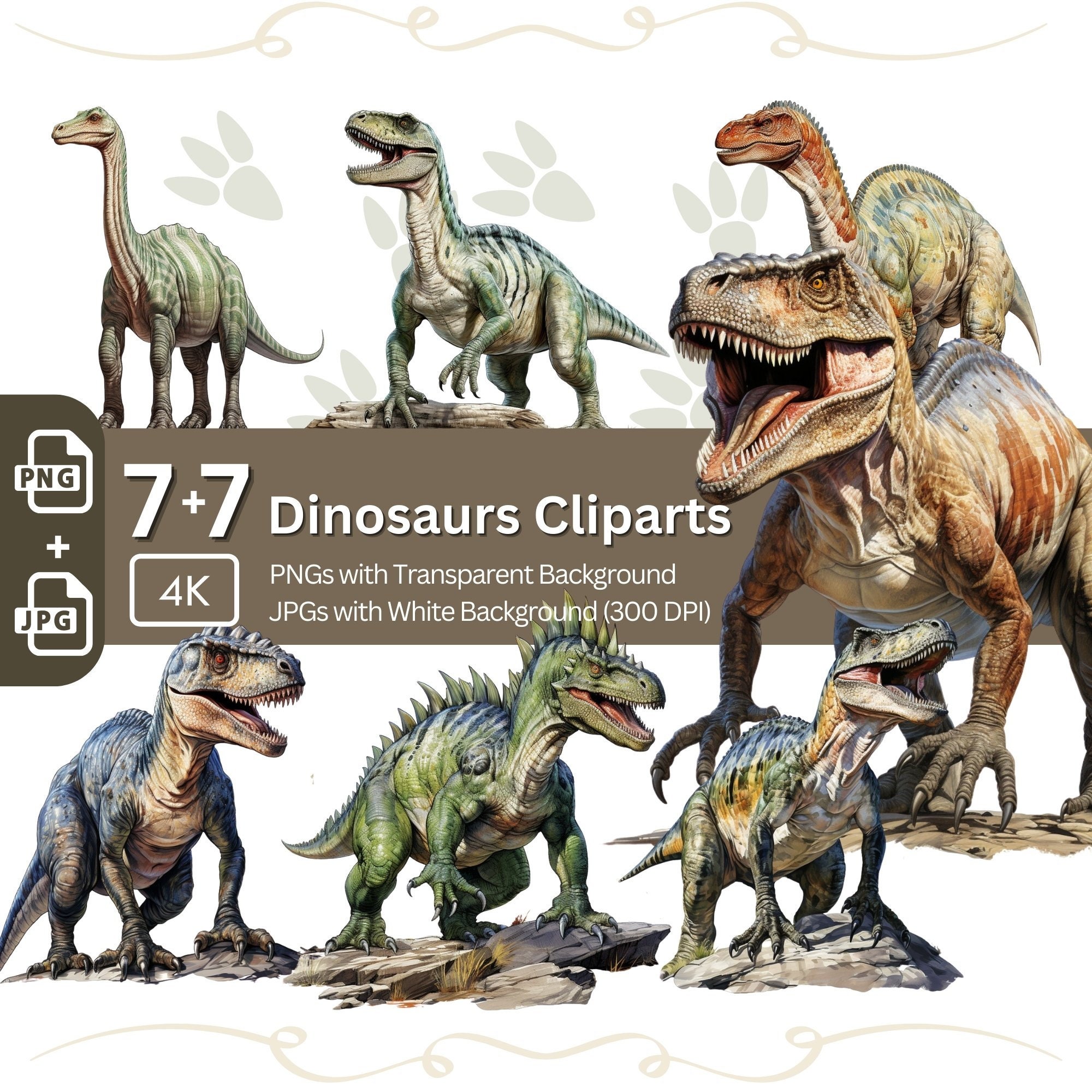 Watercolor Dinosaur Clipart Bundle: Jurassic PNG/JPG Graphics (digital ...