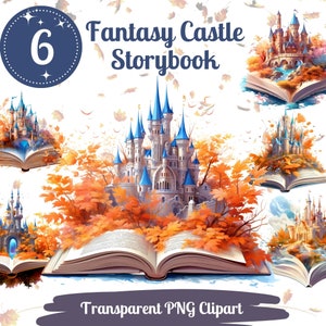 Fantasy Castle Book Clipart 6 PNG Bundle Magic Scrapbook Design Card Making Paper Crafting Junk Journal Kit Clipart Fairy Tale Graphic