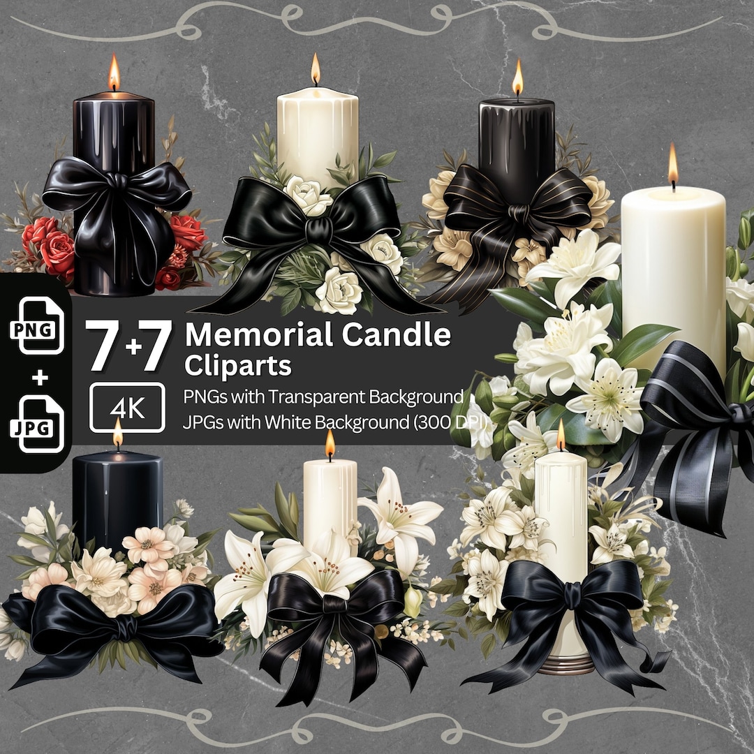 Memorial Candle Clipart 7x PNG Bundle Funeral Candle Clipart Card ...