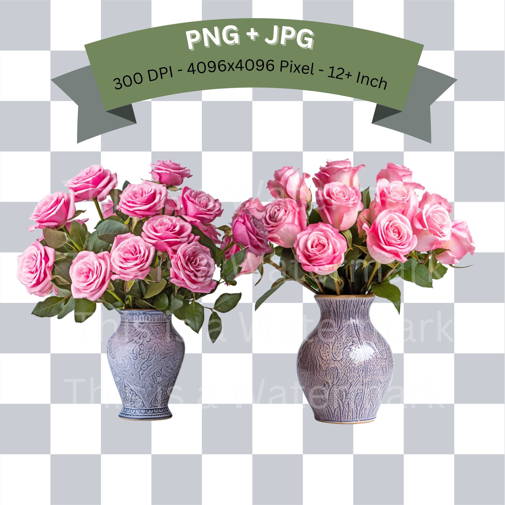 Pink Roses in Vase Clipart PNG Bundle Flower Digital Paper - Etsy