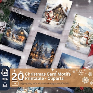 Whimsical Christmas Cards 20 JPG Bundle Digital Paper Set Festive Card Making Junk Journal Kit Christmas Page Design Xmas Ephemera Design