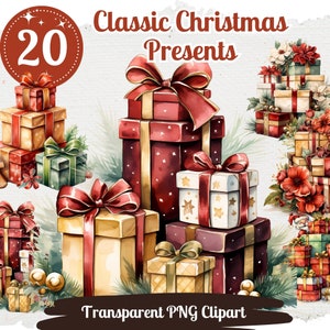 Cadeaux de Noël classiques Cliparts 20x PNG Bundle Festive Advent Clipart Card Making Digital Paper Craft Cadeaux de Noël Junk Journal Kit