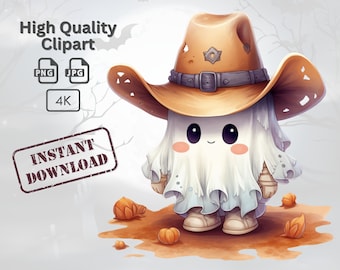 Cowboy Ghost Clipart Bundle, Wild West Halloween (PNG JPG)