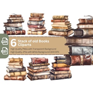 Pila di vecchi libri Clipart 6 PNG di alta qualità Bundle Card Making Tumbler Clip Art Digital Paper Craft Scrapbook Sublimation Design