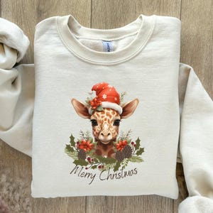 Christmas Giraffe Pullover - High Quality Festive Family Unisex Sweatshirt, Gift for Giraffe Lovers, Cute Christmas Shirt, Giraffe Santa Hat