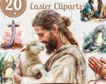 Aquarel christelijke paasclipart: Jezus Christus, Bijbelverhaal (PNG-bundel)