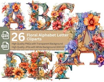 Floral Alphabet Clipart: Boho Letter PNG Bundle (Digital Download)