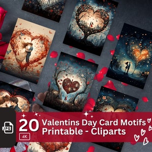 Imágenes prediseñadas de tarjetas de San Valentín 20 JPG Paquete de fondo para tarjetas Hoja imprimible Motivos de amor caprichosos Papel romántico Elaboración del Día de San Valentín