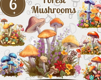 Wald Pilz Clipart: PNG Bündel, Junk Journal Kit (digitaler Download)