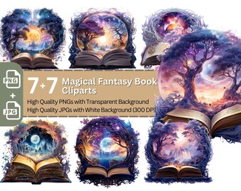 Fantasy Book Clip Art Bundle: Magical Worlds (PNG & JPG)