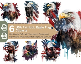 Patriotic Eagle Flag Clipart Bundle: USA 4th of July PNG JPG (Digital Download)