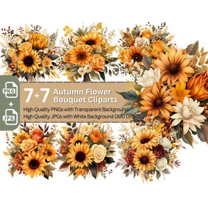 Herfst bloemboeket 7+7 PNG Clip Art bundel herfst bruiloft afdrukken op huwelijksuitnodigingen kaarten papier ambachtelijke herfst bruiloft kleuren Boho clipart