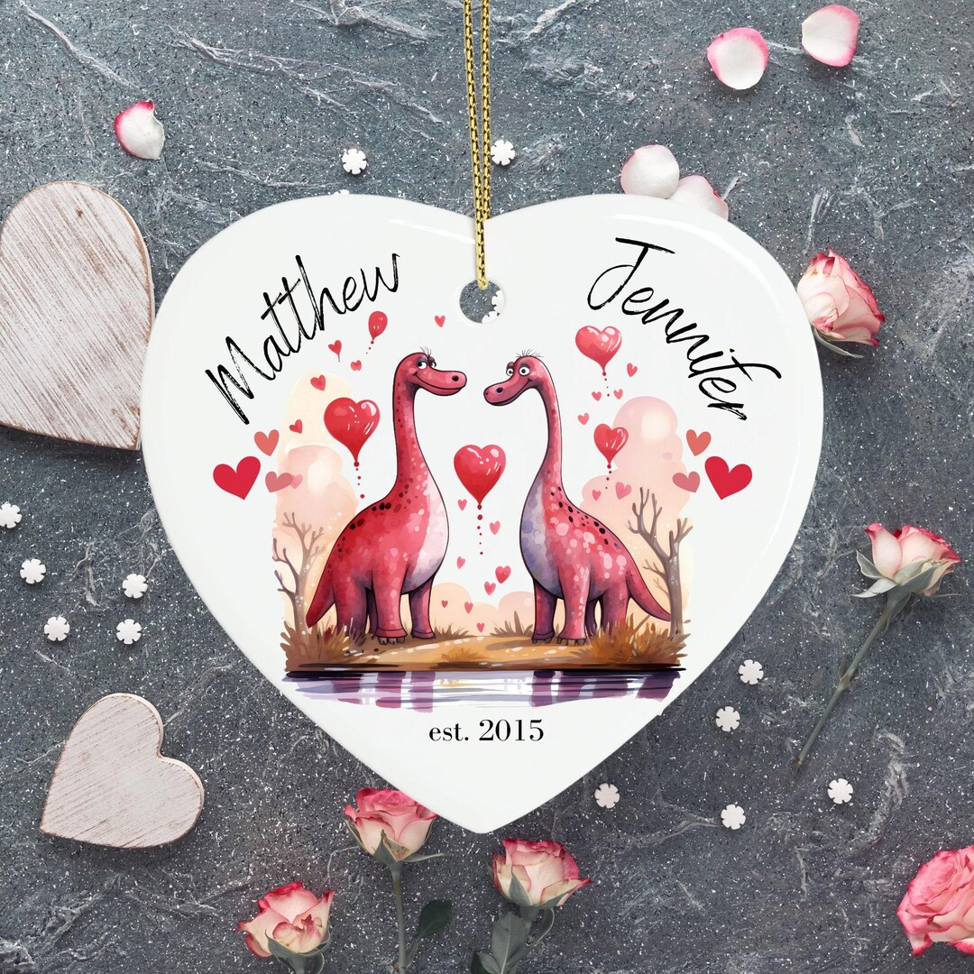 Gift For Girlfriend Red Hearts Couple Silhouette Heart Personalised Ornament - Party Animal Print