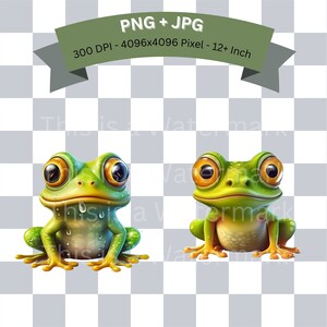 May include: Two green frogs with large, round, orange eyes. The frogs are sitting on a white and gray checkered background.