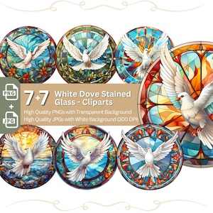 Weiße Taube Clipart 7+7 Hohe Qualität PNG Bundle Religiöse Kartenherstellung Clip Art Digitales Papier Handwerk Scrapbook Peace Grafikdesign