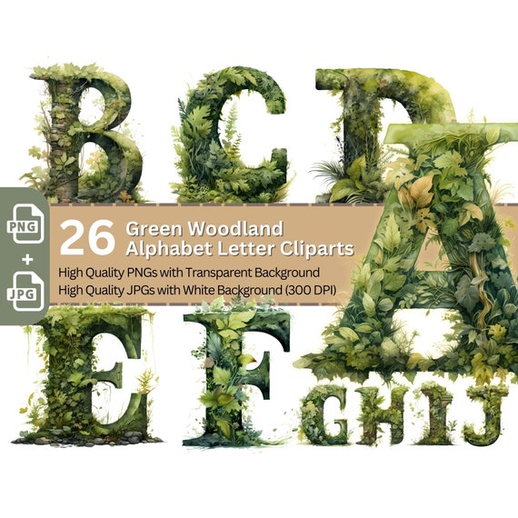 Waldland Alphabet Clipart: Grnes Moos, Farn, Efeu Buchstaben (PNG, JPG) -  Etsy.de
