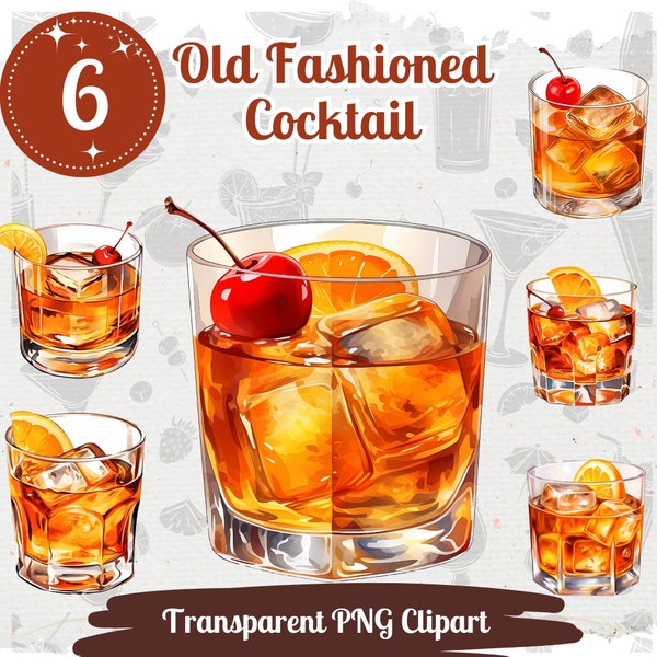 Old Fashioned Cocktail Clipart 6 PNG Bundle Classic Summer Cocktail Menu Clipart Digital Illustration Spirits Summer Beverages Art