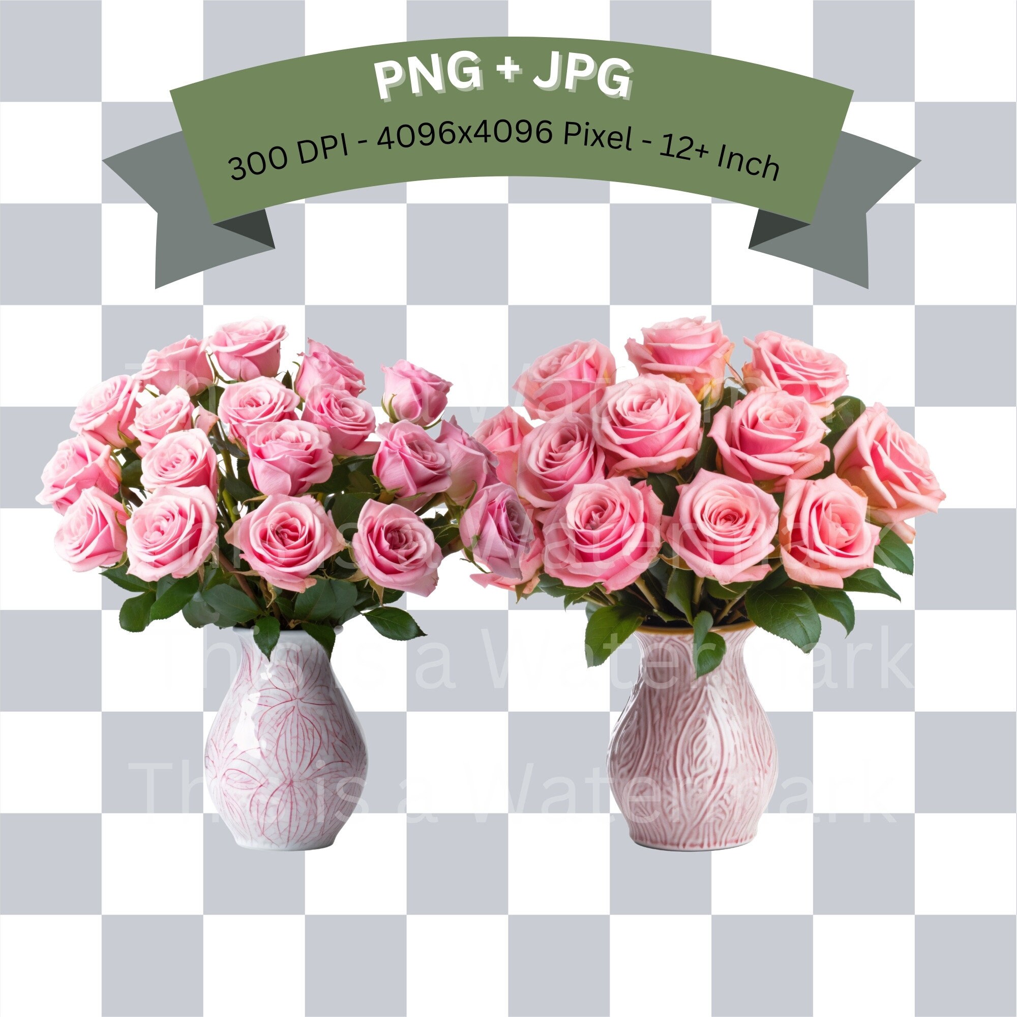 Pink Roses in Vase Clipart PNG Bundle Flower Digital Paper - Etsy