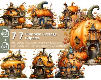 Pumpkin House Clipart: Halloween Cottage Graphics (PNG & JPG)