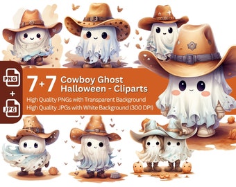 Western Halloween Ghost Clipart: Cowboy PNG JPG Bundle