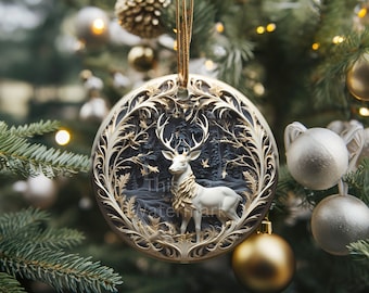 3D Christmas Ornament Clipart: Deer Design PNG Bundle (Digital Download)