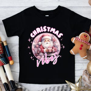 Christmas Vibes Santa T-Shirt - High Quality Funny Children T-Shirt, Pink Holiday Toddler Shirt, Christmas Vacation Tee, Pink Santa Shirt
