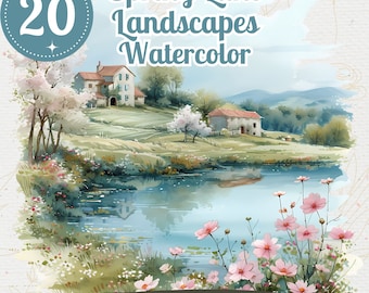 Aquarel lentemeer clipart: liggend png-bundel (digitale download)