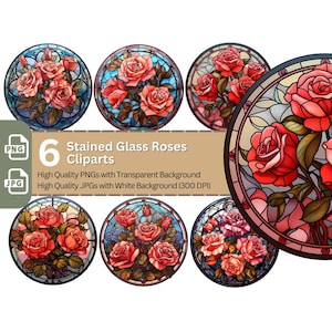 Gebrandschilderd glas rozen 6x PNG Clip Art bundel gotische rozen Halloween ontwerp kaart maken papier Crafting kinderen boek clipart nieuwe graphics