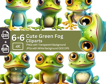 Cute Frog Clipart Bundle: Cartoon Animal PNG & JPG (Digital Download)