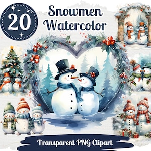 Boneco de neve aquarela cliparts 20 PNG pacote bonito boneco de neve família gráficos festivo boneco de neve casal se beijando boneco de neve dia dos namorados imagem de boneco de neve