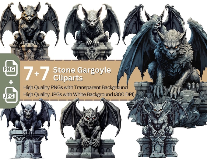 24 Gargoyle Clipart, PNG Instant Download, Commercial Use, Gothic ...