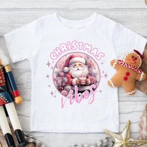 Christmas Vibes Santa T-Shirt - High Quality Funny Children T-Shirt, Pink Holiday Toddler Shirt, Christmas Vacation Tee, Pink Santa Shirt