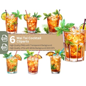 Mai Tai Cocktail 6x PNG Clip Art Bundle Classic Summer Cocktail Menu Clipart Digital Illustration Spirits Summer Beverages Art