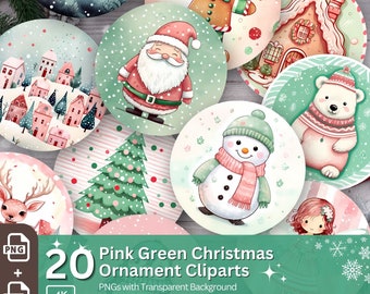 Pink Mint Christmas Ornament Clipart Bundle (PNG, JPG)