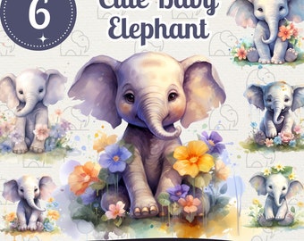 Baby Elephant Clipart: Watercolor Zoo Animals PNG Bundle (Digital Download)