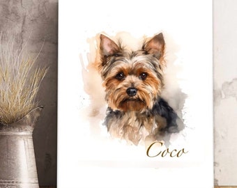 Personalized YORKSHIRE TERRIER YORKIE watercolor style dog art portrait pet memorial painting dog mom gift