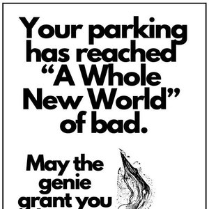 Genie parkeerkaarten 3 pagina's (27 kaarten) Digitale download Grappige parkeerbeledigingskaarten Rijnotities, Gag Gift, je parkeerde als een eikel.