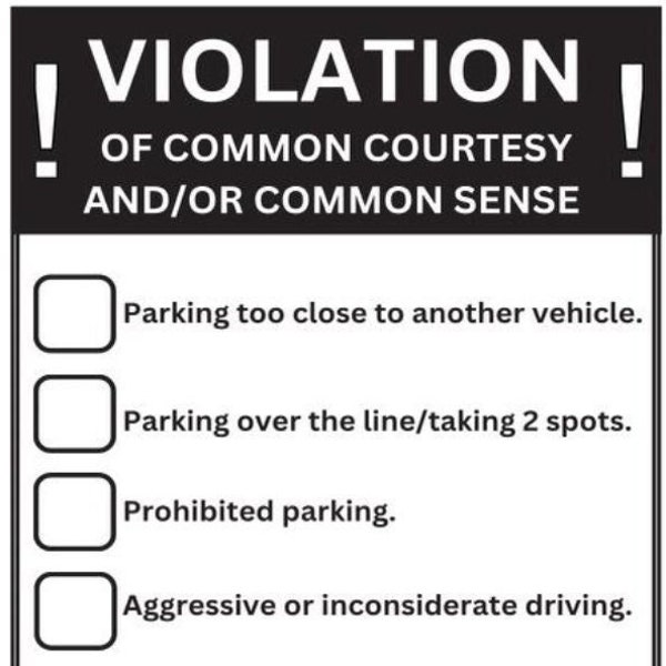 Bad Parking Violation Cards 3 Pages (27 Cards) Digital Download Funny Parking Insult Cards Driving Notes, Gag Gift, you parked like a jerk.