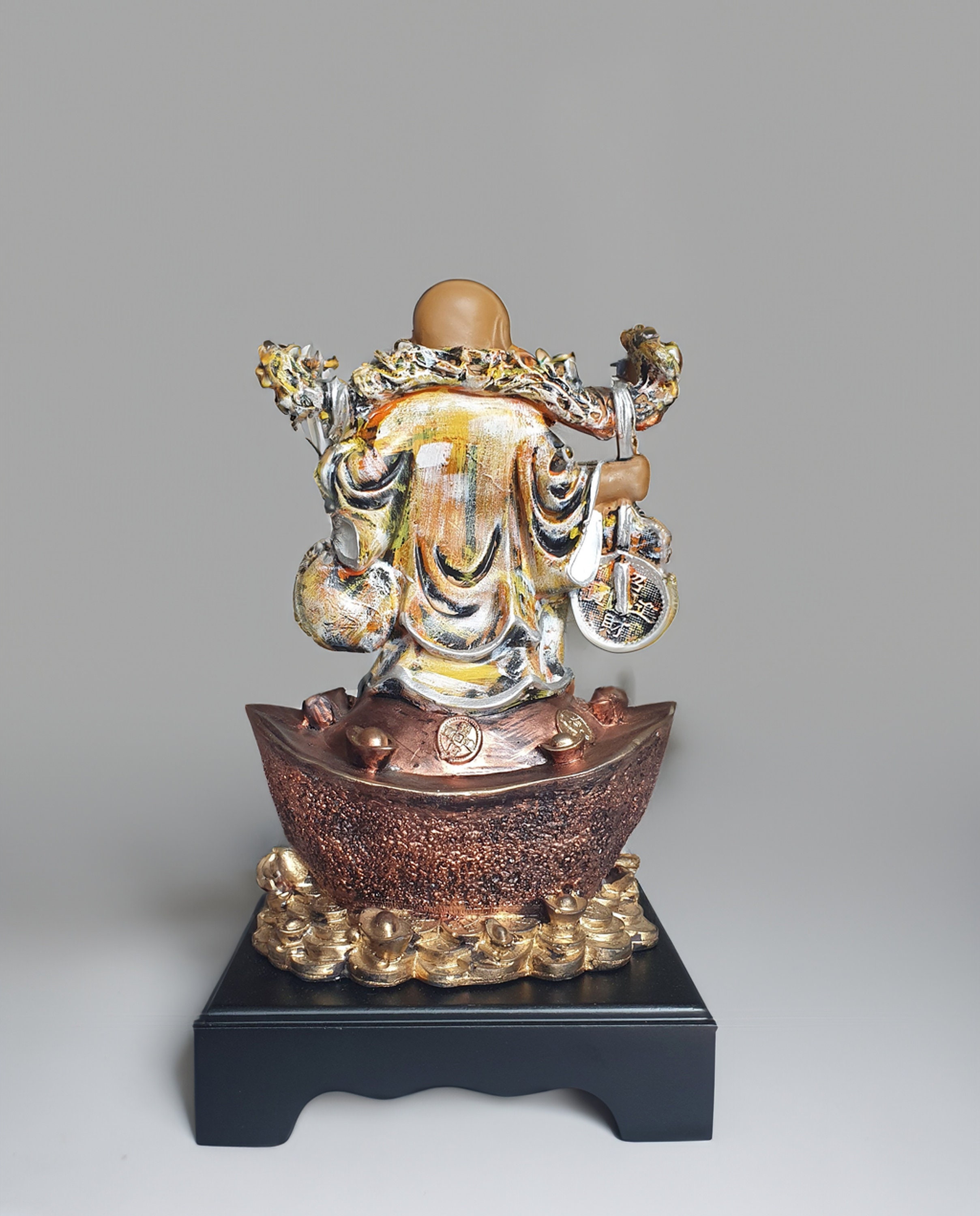 TCG 32cm Metallic Laughing Buddha for Wealth & Joy Sack
