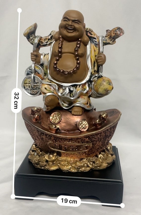 TCG 32cm Metallic Laughing Buddha for Wealth & Joy Sack