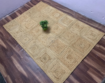 Handwoven Jute Area Rug: Diamond Pattern, Eco-Friendly Boho Decor