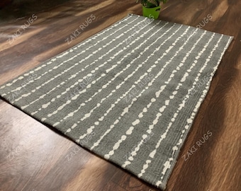 Gray Cotton Dhurrie Rug: Hand-Printed Design