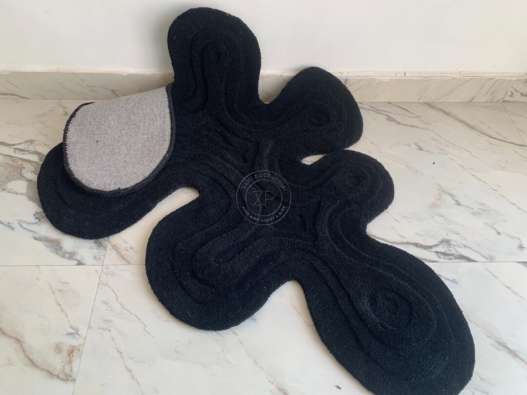 Amorph Rugs Black Amoeba Shaped Rug-irregular Wool Carpet for Home, Bedroom, Living ...