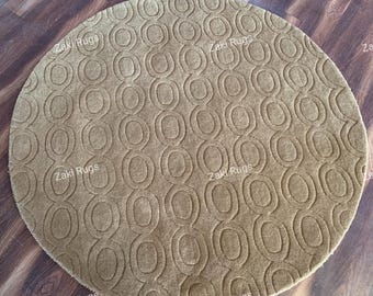 Hand-Tufted New Zealand Wool Rug: Round Brown Cut Pile Carpet
