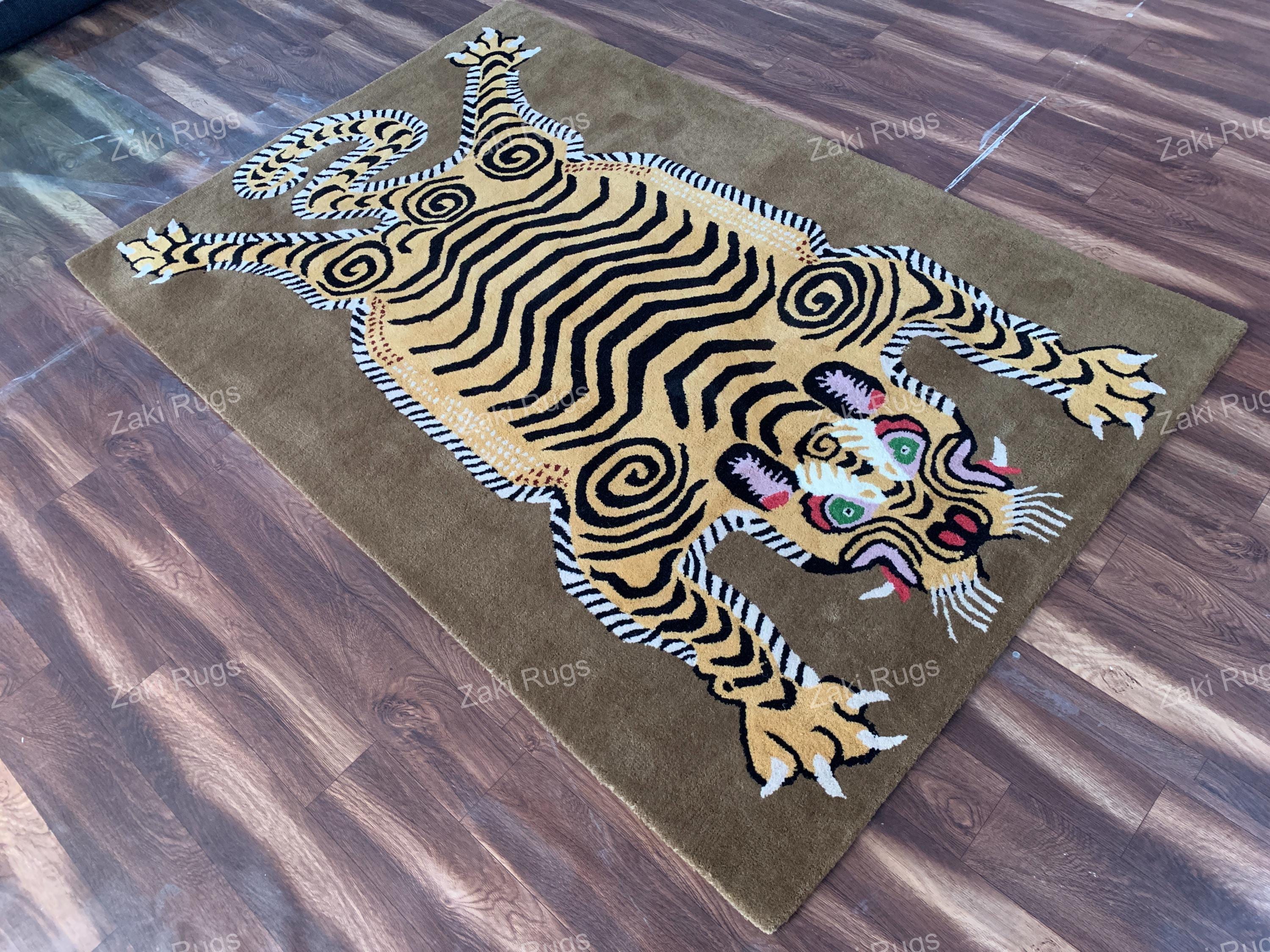 Tibetan Tiger Rug 5x8 Hand Tufted Rug for Living Room Tiger Rug Orange Woolen Tuft Bengal Tiger Rug Bedroom Carpet Animal Rug 4x6 6x9 8x10.