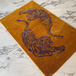 Tiger Rug|Yellow Rug|Living Room Carpets|Tufted Rugs|Handmade Rectangle Rug|Area Rug|Housewarming Gift|Dining RoomCarpet|Tibetian Tiger Rug.
