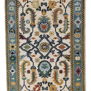 Premium Quality Handwoven Turquoise Oushak Rugs - Exquisite Turkish Vintage Style Carpets for Modern Homes, Bohemian Decor, and Cozy Living.