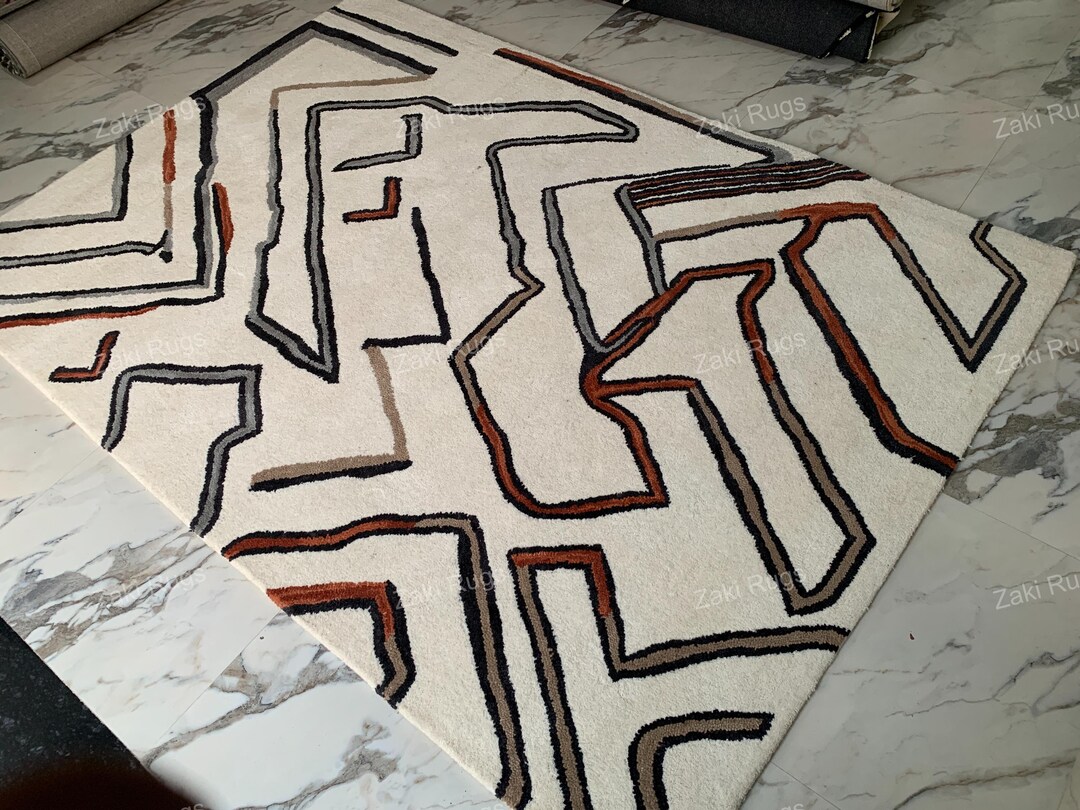 Hand-tufted Wool Area Rug: Abstract Geometric Design - Etsy