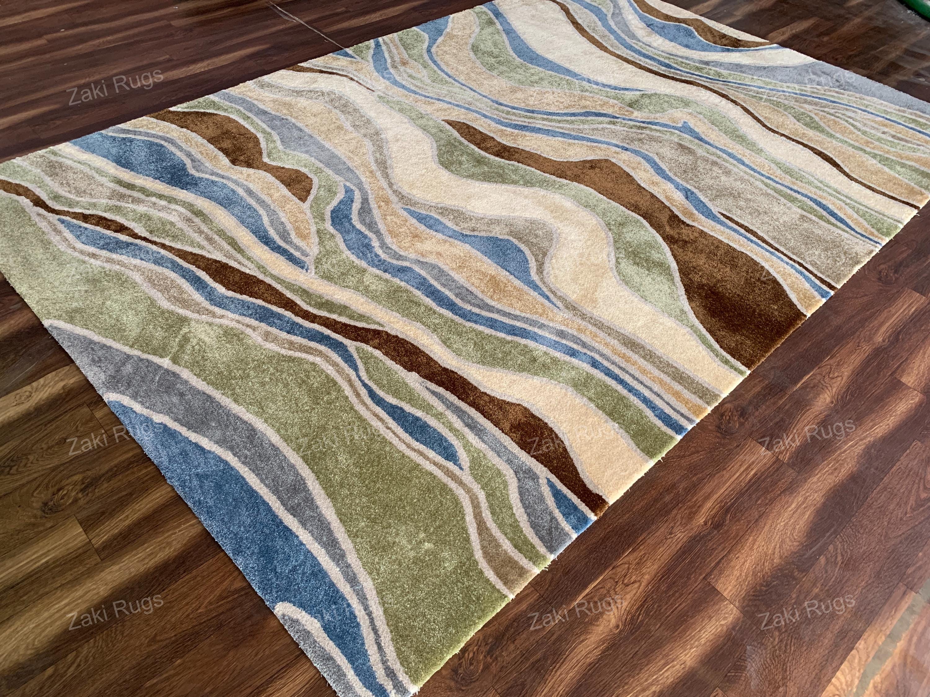River Rug Hand-tufted Wool Area Rug: Multicolor River Pattern, Luxury Home Decor ...