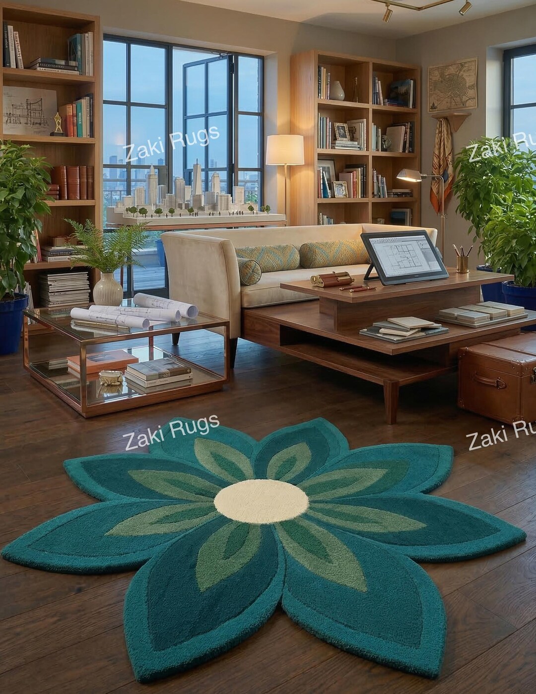 Hand-tufted New Zealand Wool Flower Rug, Abstract Petal Living Room Mat ...